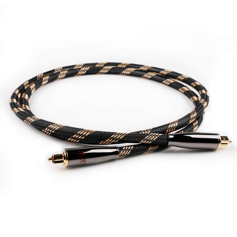 SKW Optical Digital Audio Toslink Cable Home Theater Fiber Optic Male to Male Gold Plated S/PDIF Cables - Copper Connectors, High-Reinforced Transparent Polymer Core, Nylon Braided 3.2ft(1M) - Image 1